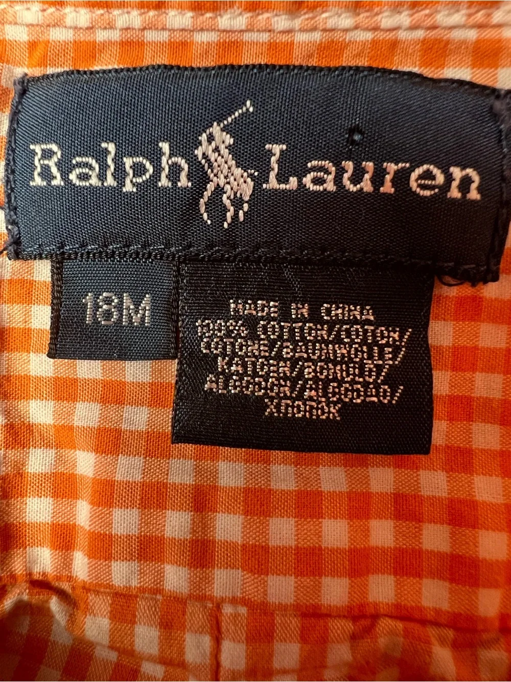 Ralph Lauren Orange Gingham Button-Down Shirt Boys 18M